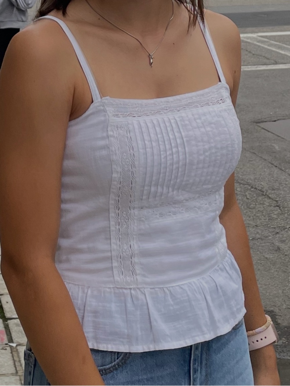 Abercrombie & Fitch White Lace-Trim Tank